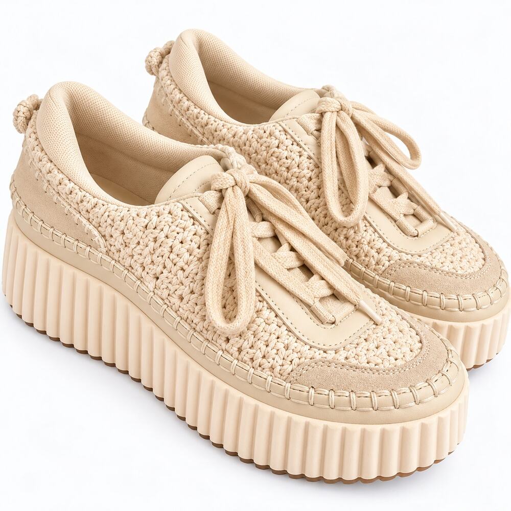 Dolce Vita Dolen Cream Crochet Platform Sneakers Women's 8.5
